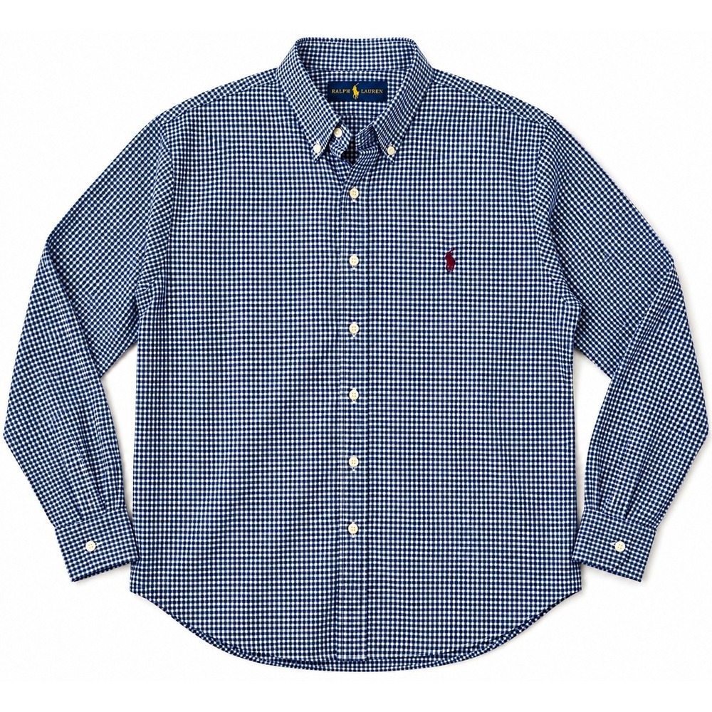 Ralph Lauren Mens Gingham Button Down Shirt 2XB Big Navy Blue White Long Slv